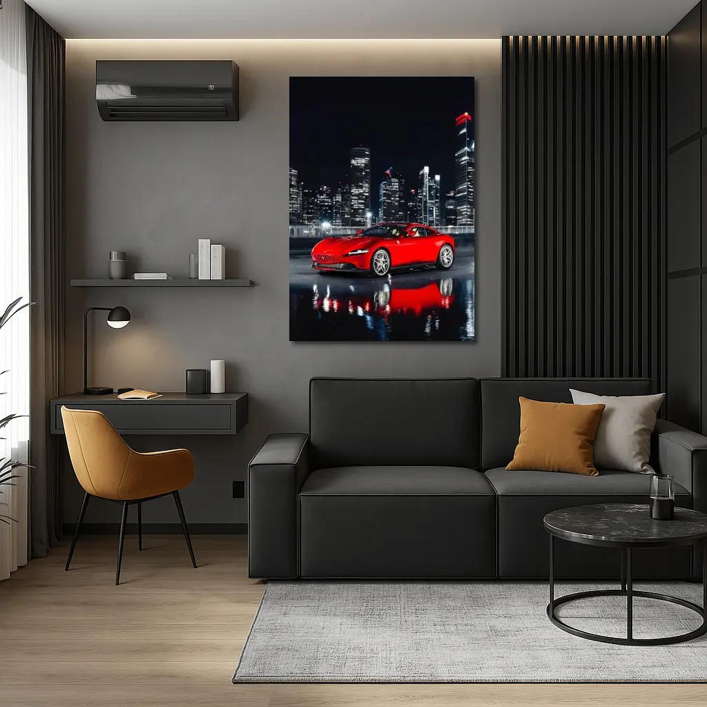 Ferrari Roma Red Car City Night – Wall Art