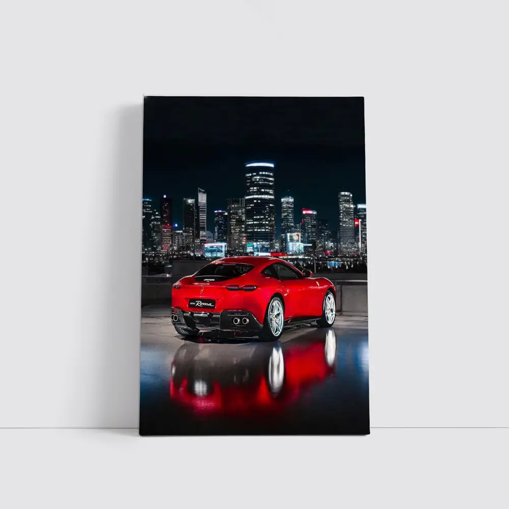Ferrari Roma Red Car City Night – Wall Art