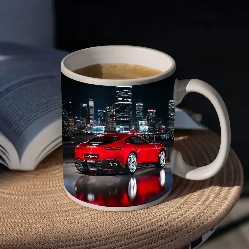 Ferrari Roma Red Car City Night – Mugs