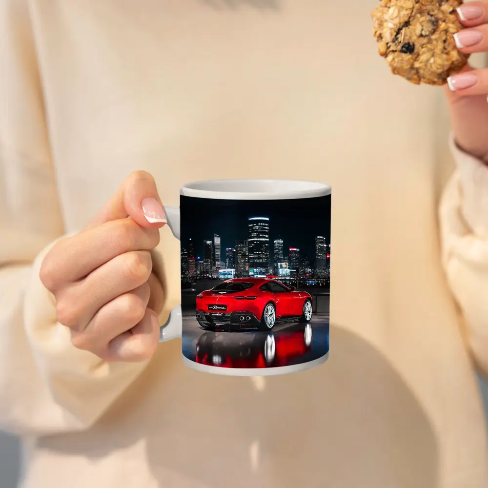 Ferrari Roma Red Car City Night – Mugs