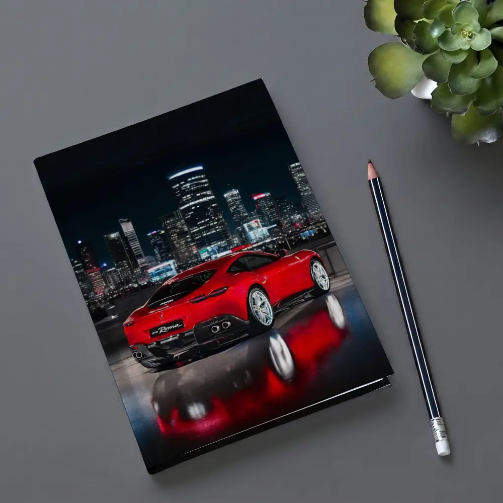 Ferrari Roma Red Car City Night – Notebooks