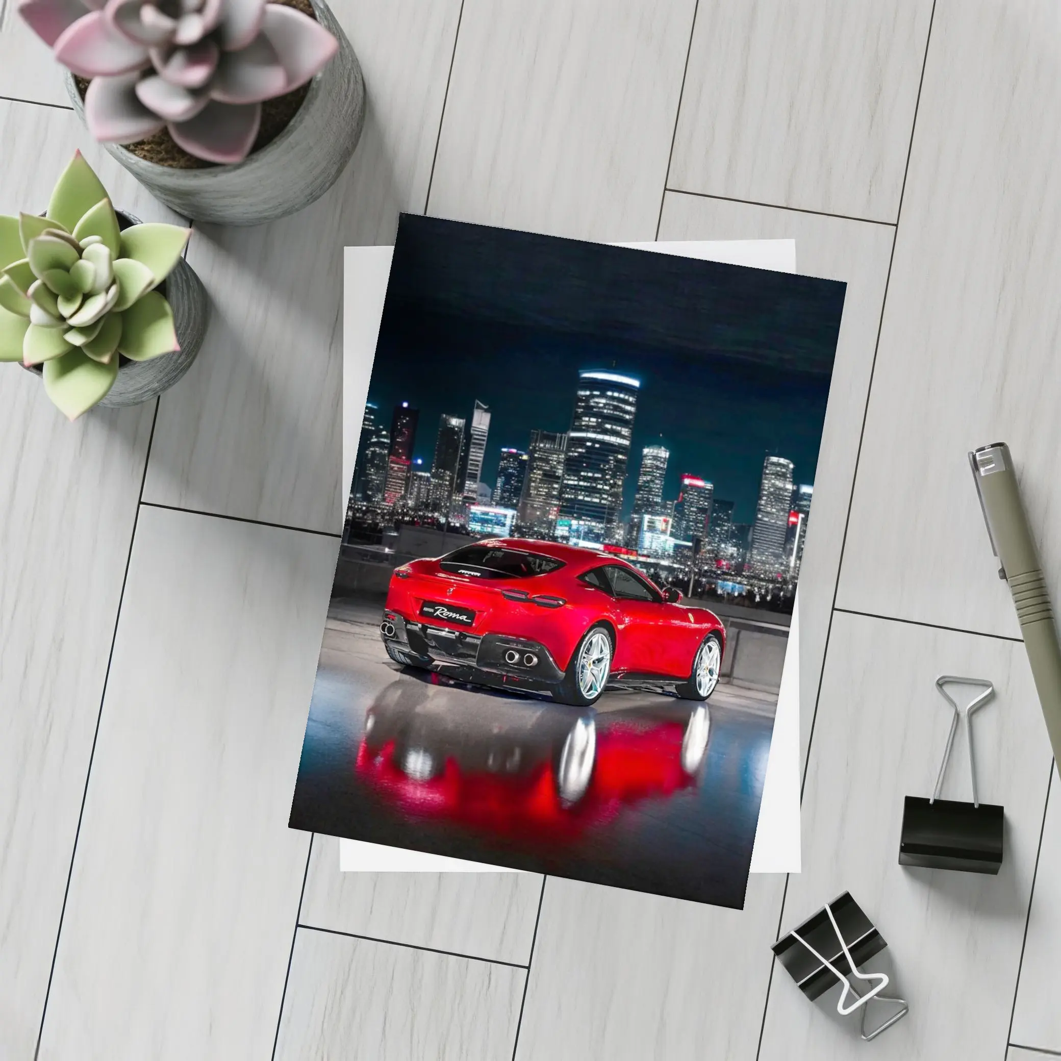 Ferrari Roma Red Car City Night – Postcards