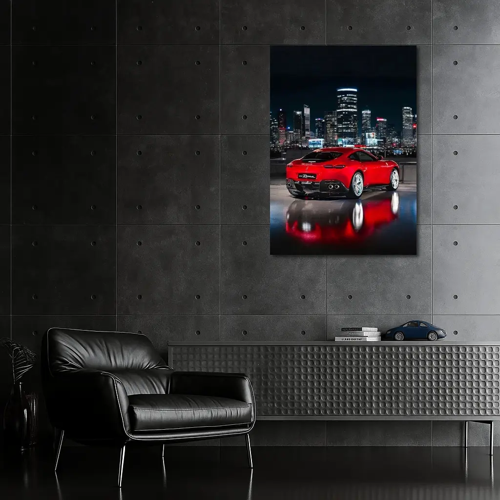 Ferrari Roma Red Car City Night – Wall Art