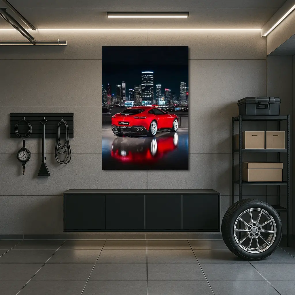 Ferrari Roma Red Car City Night – Wall Art