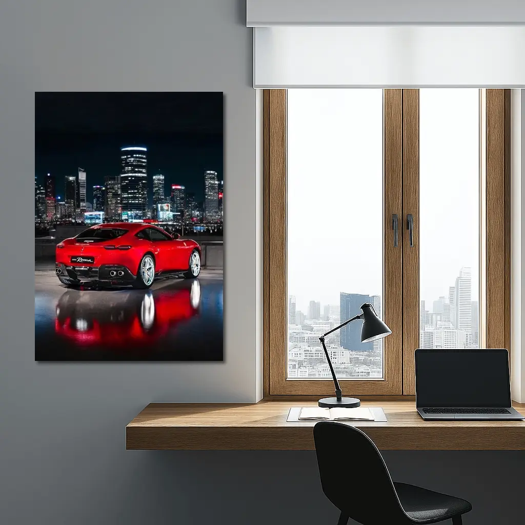 Ferrari Roma Red Car City Night – Wall Art