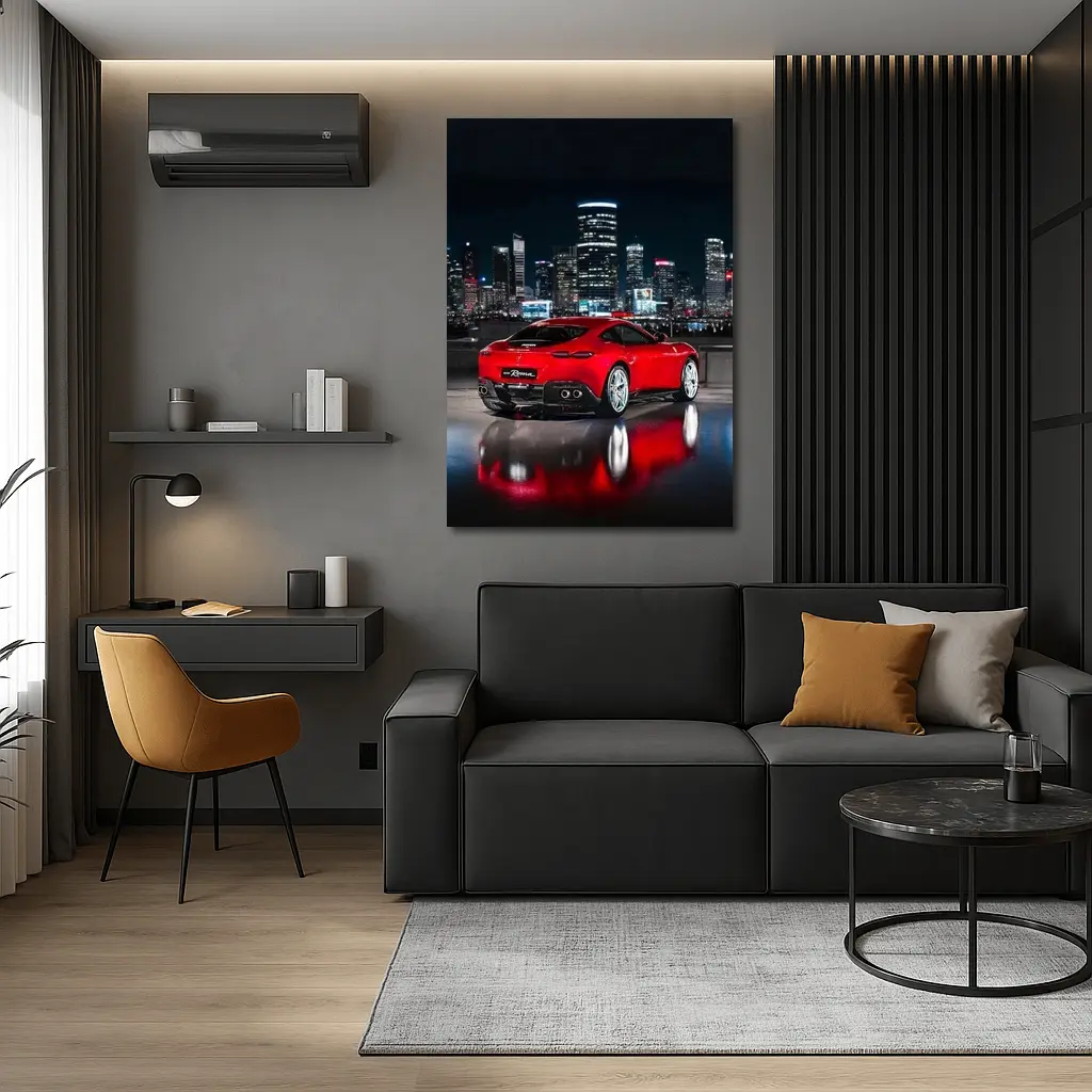 Ferrari Roma Red Car City Night – Wall Art