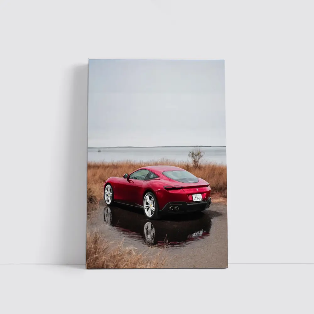 Ferrari Roma Red Coupe Lake Setting – Wall Art