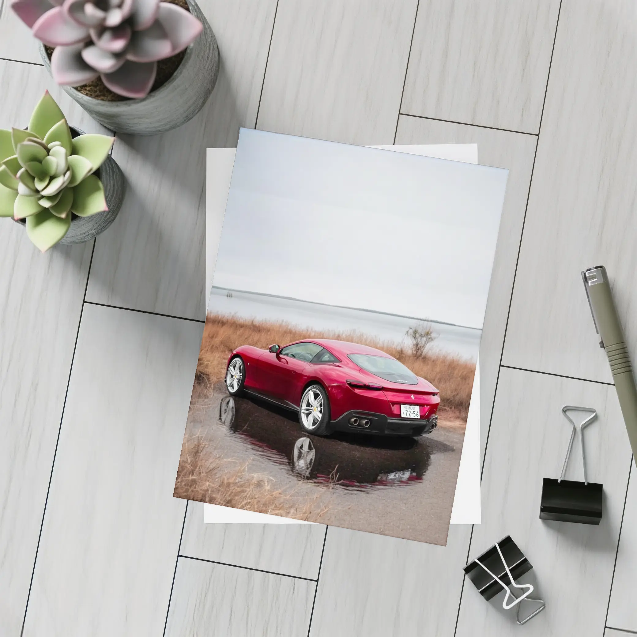 Ferrari Roma Red Coupe Lake Setting – Postcards