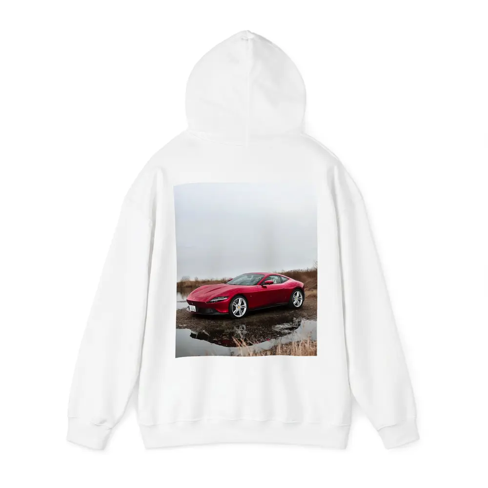 Ferrari Roma Red Sports Car Lake Setting – Hoodies