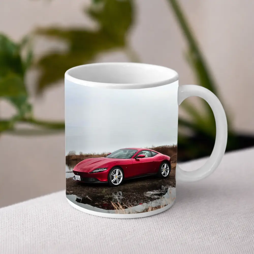 Ferrari Roma Red Sports Car Lake Setting – Mugs