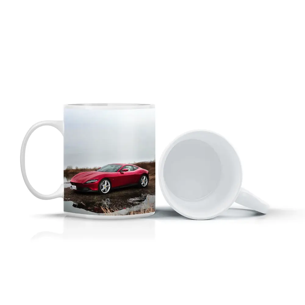 Ferrari Roma Red Sports Car Lake Setting – Mugs