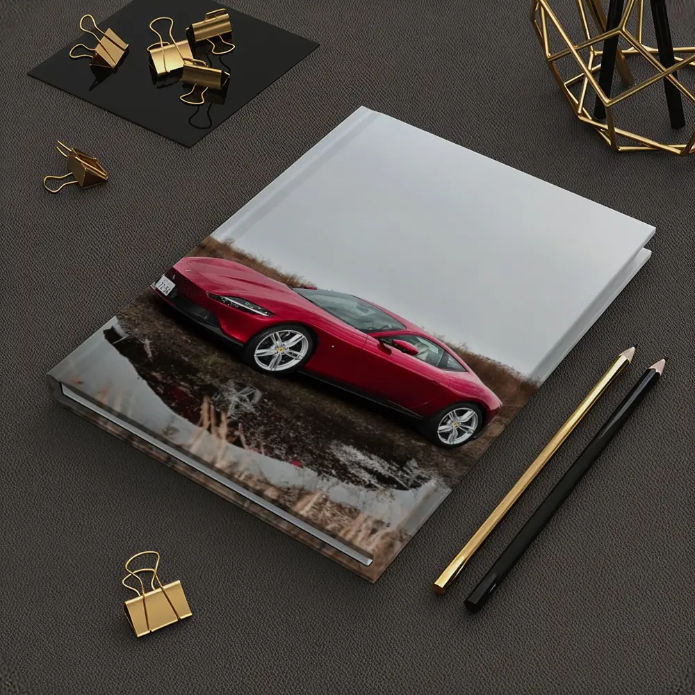 Ferrari Roma Red Sports Car Lake Setting – Notebooks