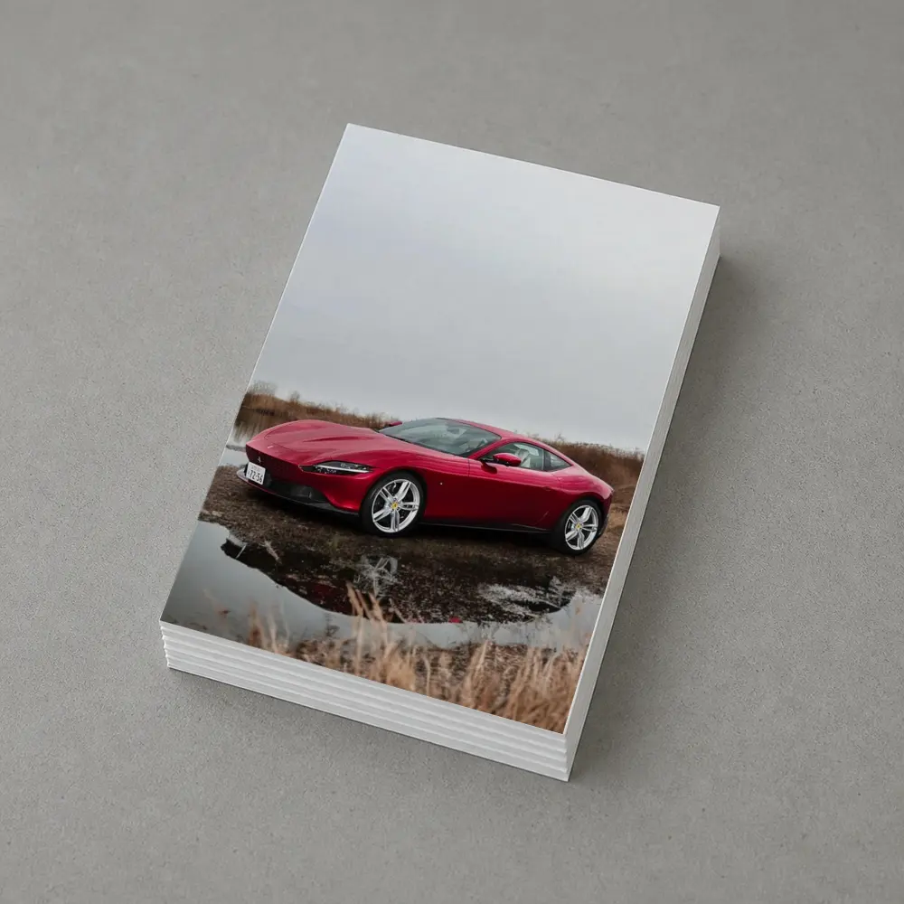 Ferrari Roma Red Sports Car Lake Setting – Postcards