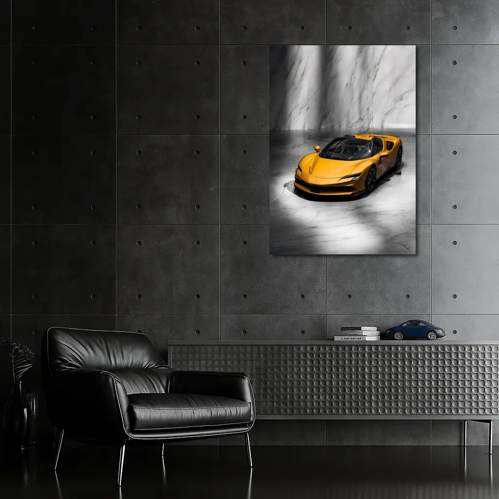 Ferrari SF90 Spider Yellow Marble Studio – Wall Art