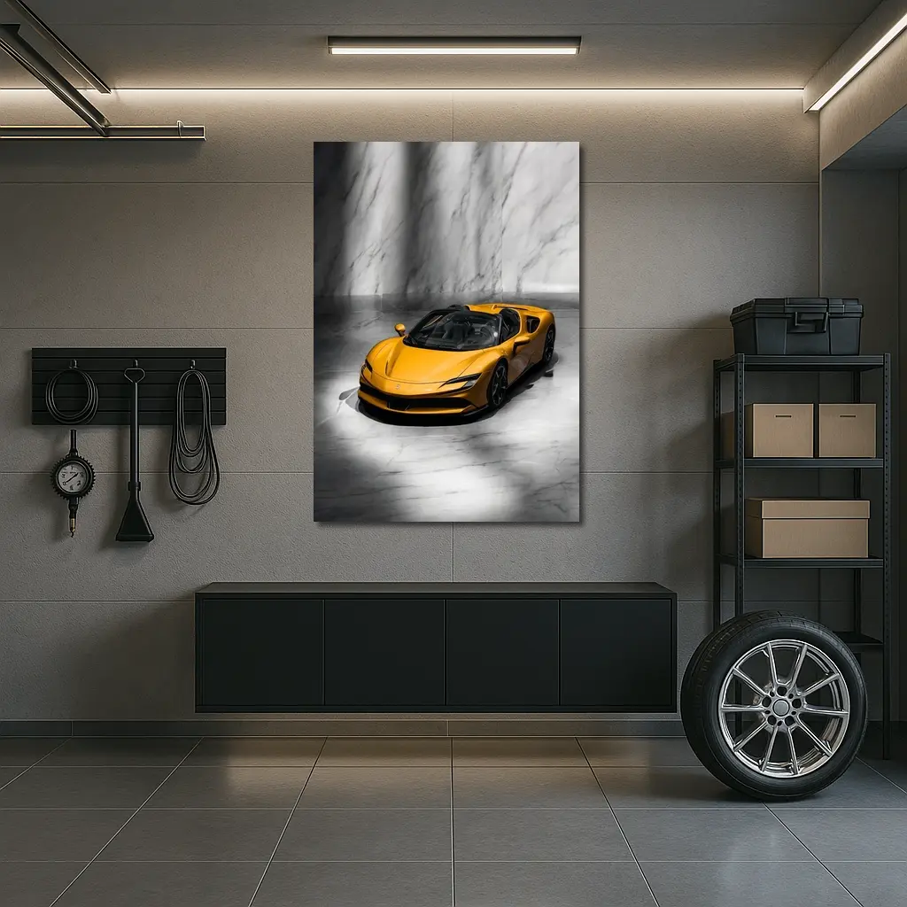 Ferrari SF90 Spider Yellow Marble Studio – Wall Art