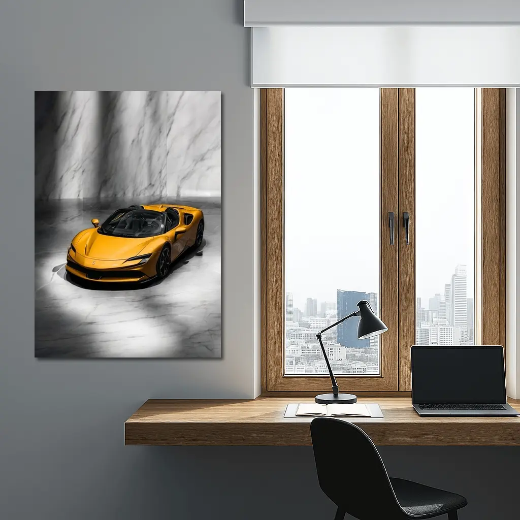 Ferrari SF90 Spider Yellow Marble Studio – Wall Art