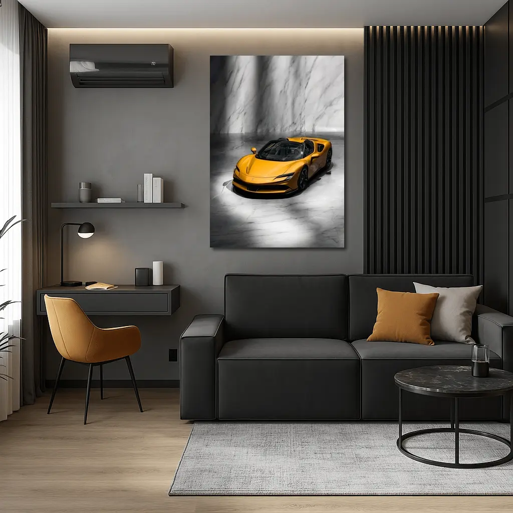 Ferrari SF90 Spider Yellow Marble Studio – Wall Art
