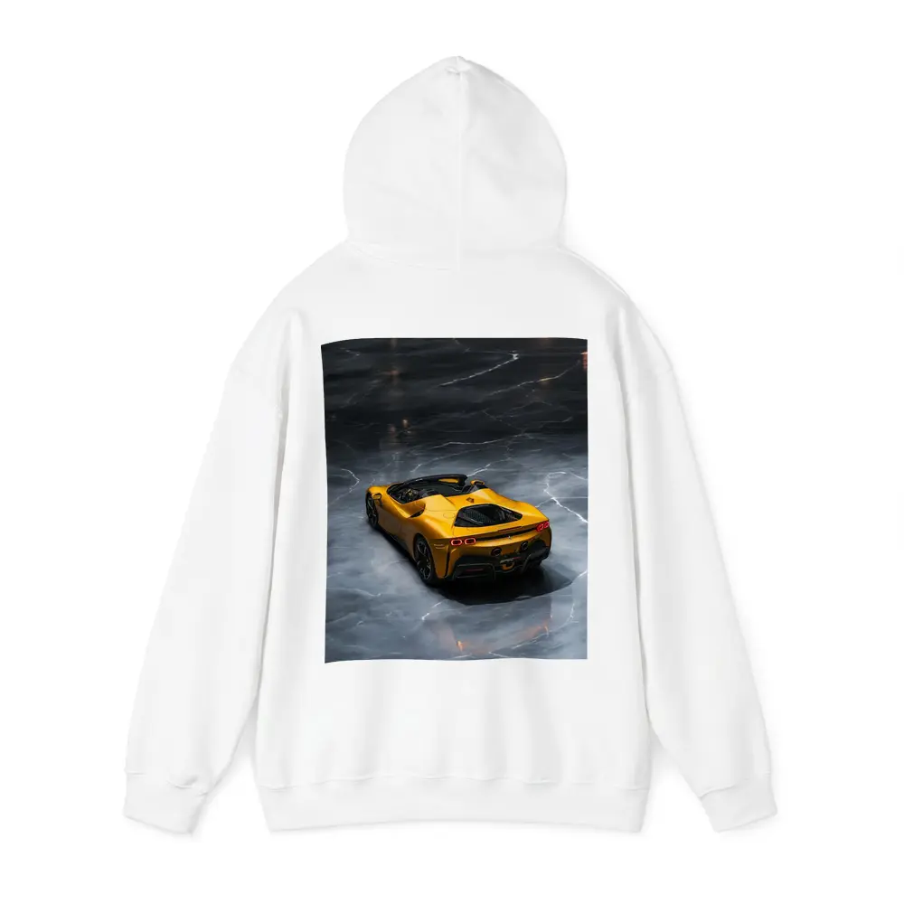 Ferrari SF90 Spider Yellow on Marble Floor – Hoodies