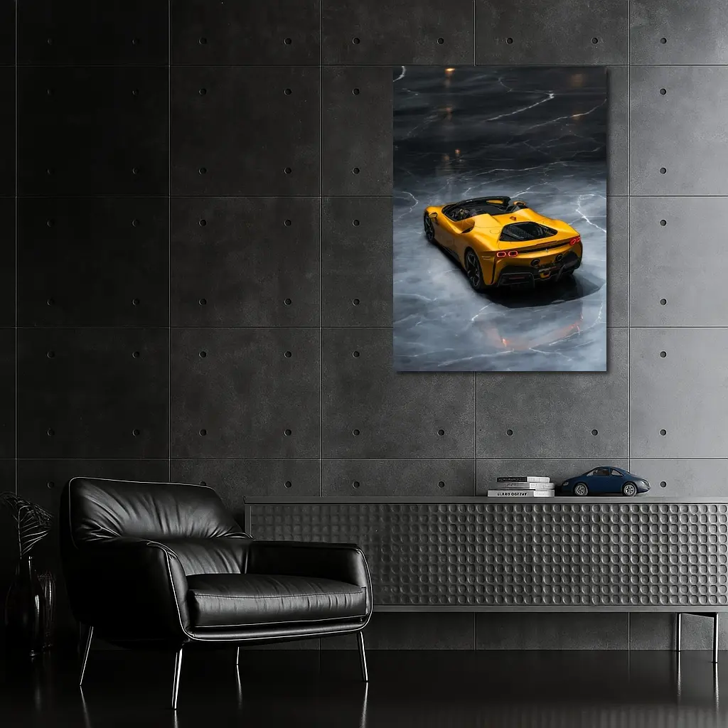 Ferrari SF90 Spider Yellow on Marble Floor – Wall Art