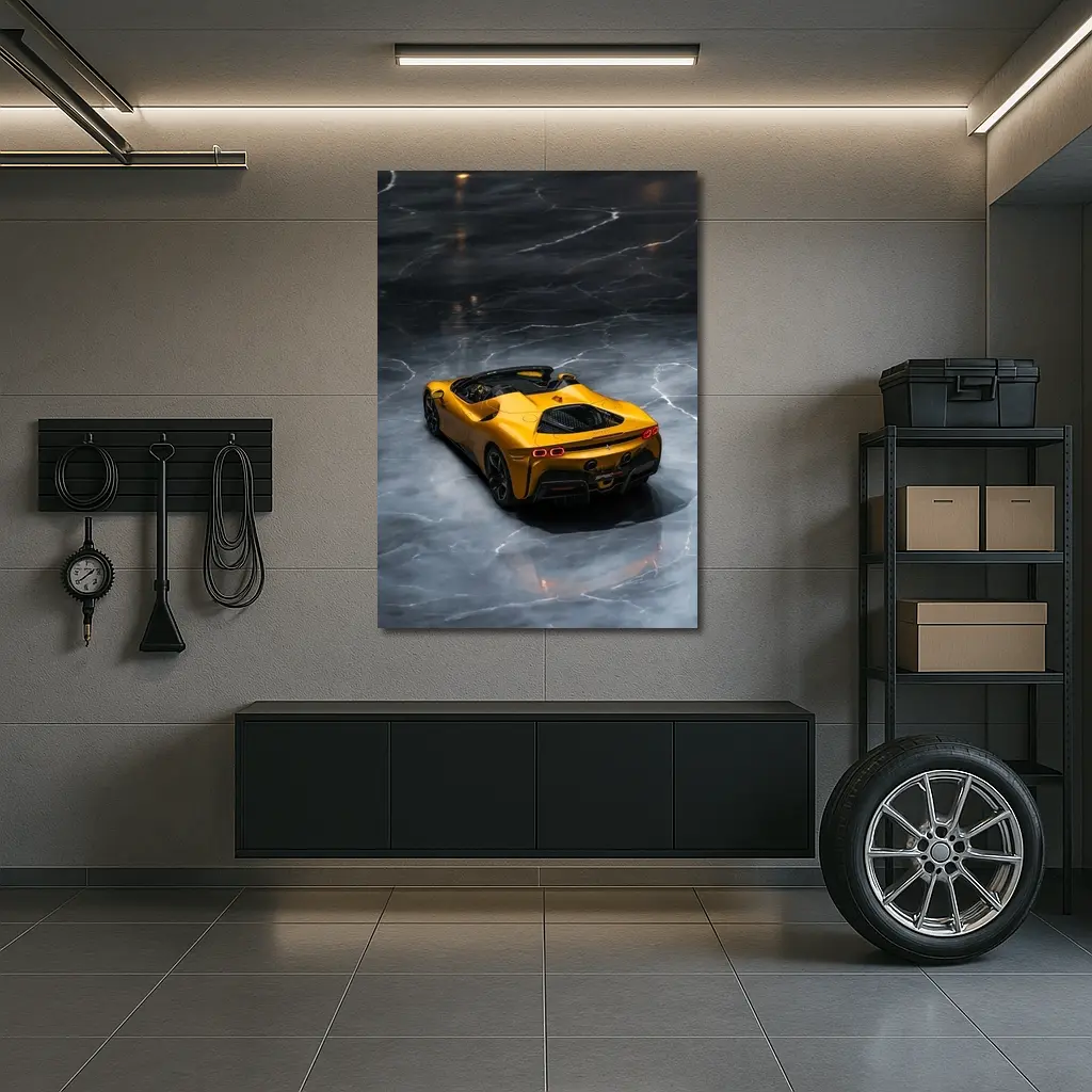Ferrari SF90 Spider Yellow on Marble Floor – Wall Art