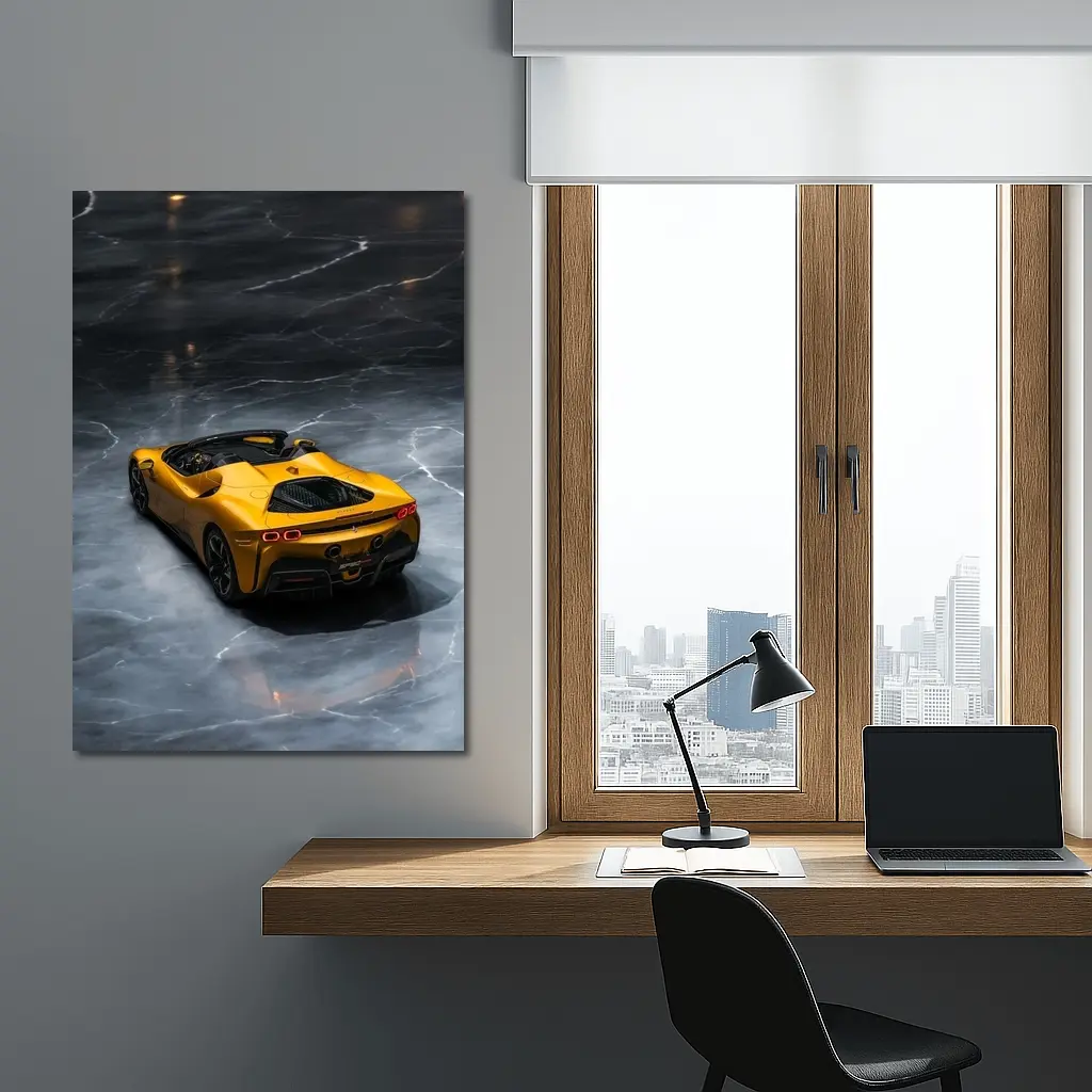 Ferrari SF90 Spider Yellow on Marble Floor – Wall Art