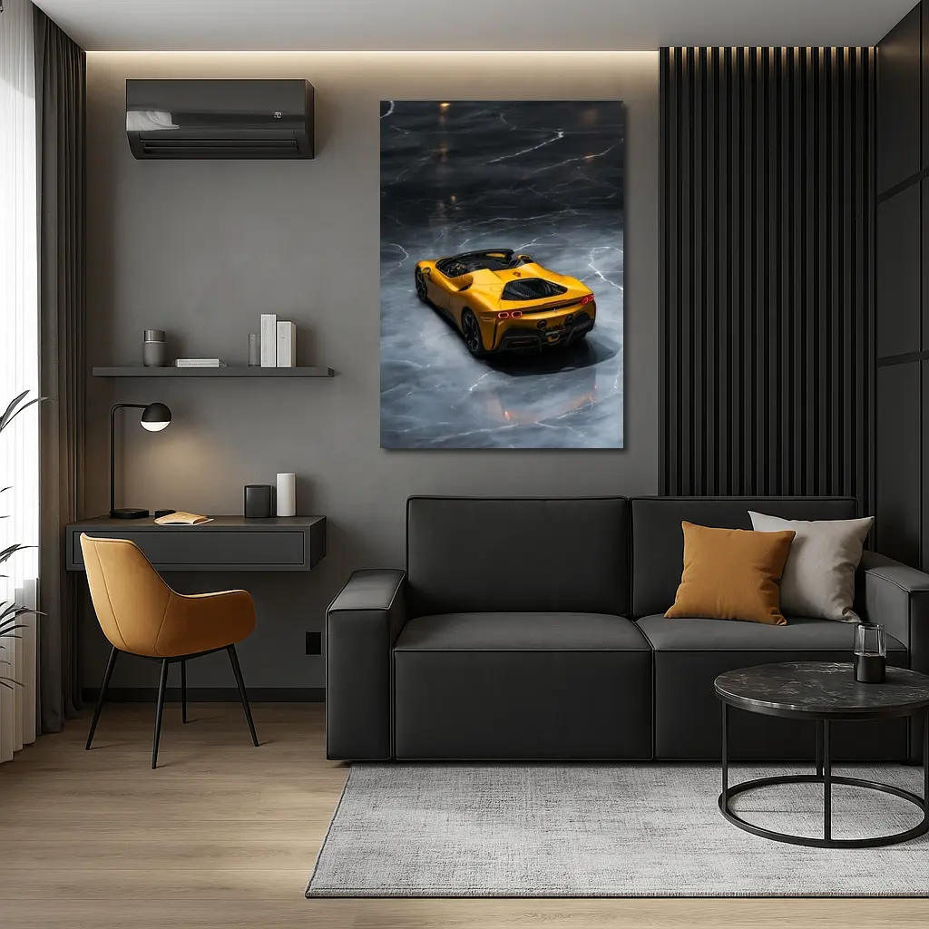 Ferrari SF90 Spider Yellow on Marble Floor – Wall Art