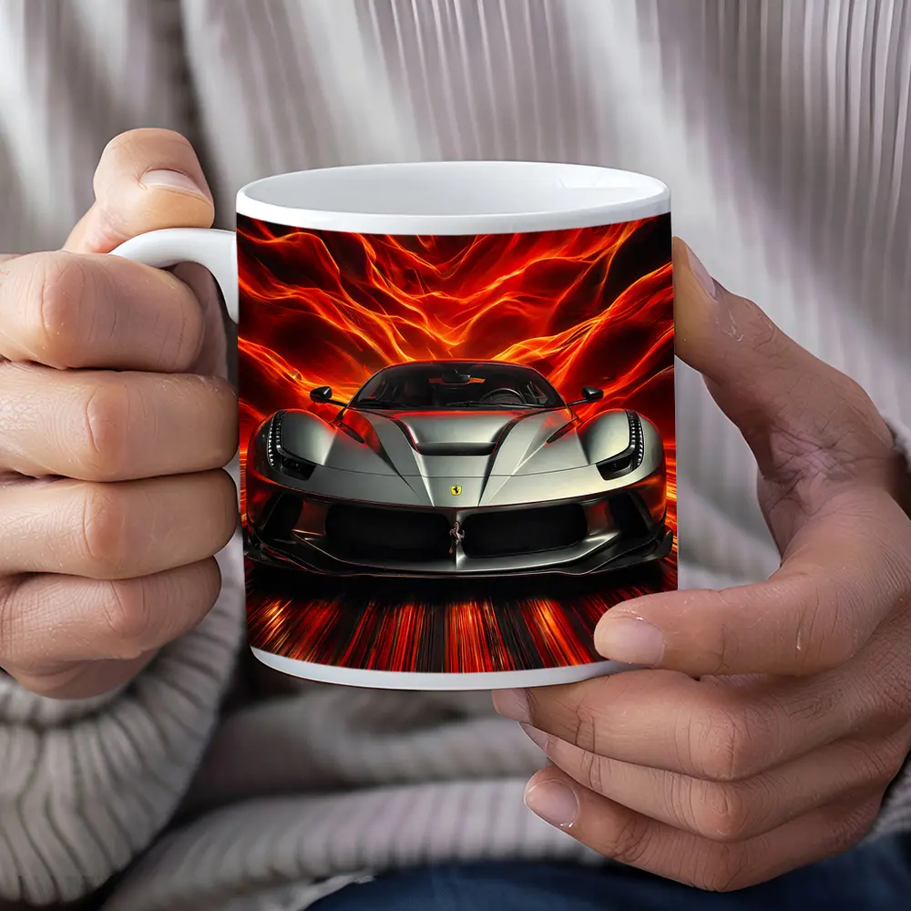Ferrari LaFerrari Silver Fiery Red Background – Mugs