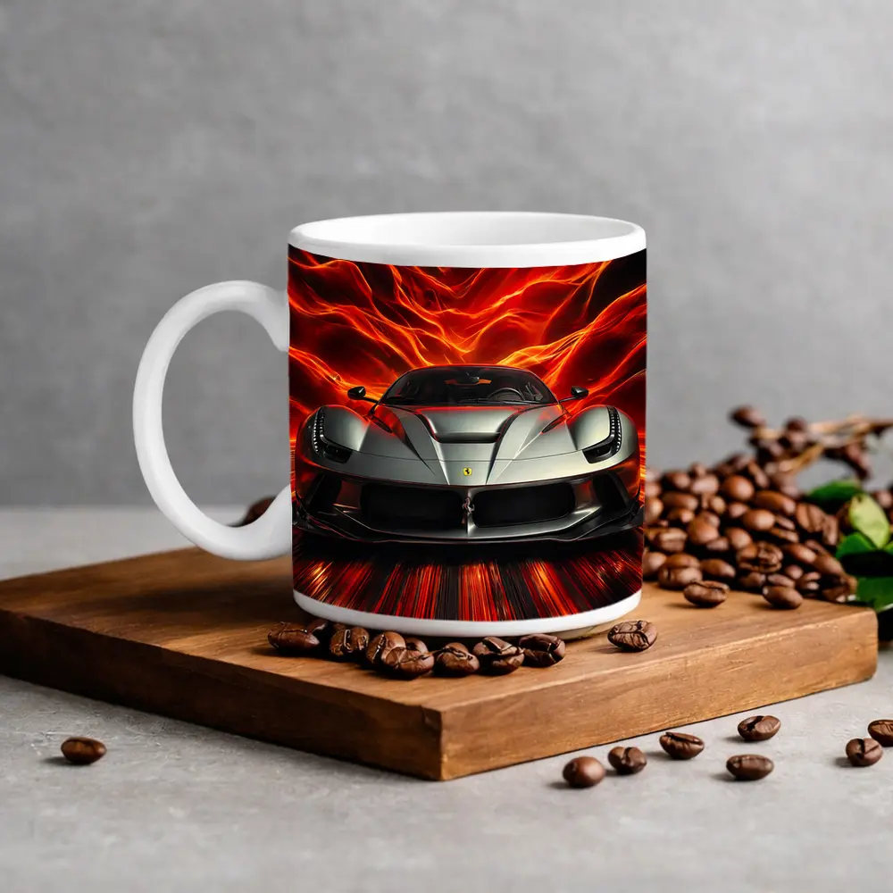 Ferrari LaFerrari Silver Fiery Red Background – Mugs