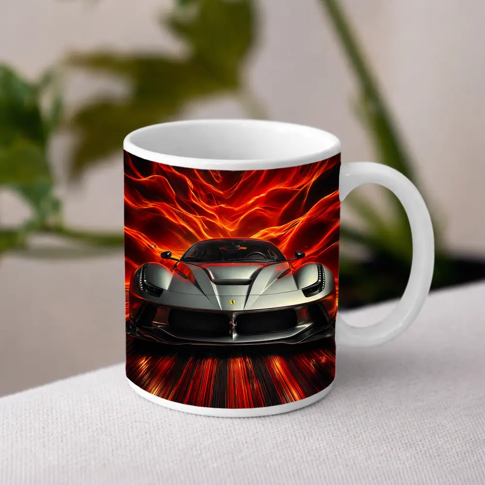 Ferrari LaFerrari Silver Fiery Red Background – Mugs
