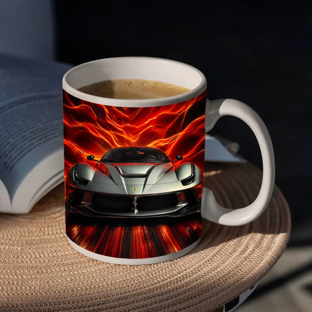 Ferrari LaFerrari Silver Fiery Red Background – Mugs