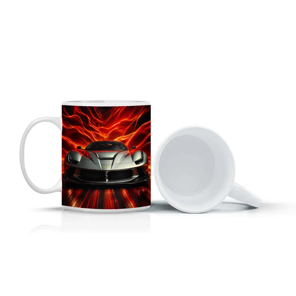 Ferrari LaFerrari Silver Fiery Red Background – Mugs