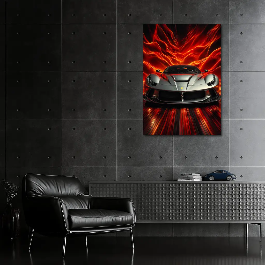 Ferrari LaFerrari Silver Fiery Red Background – Wall Art
