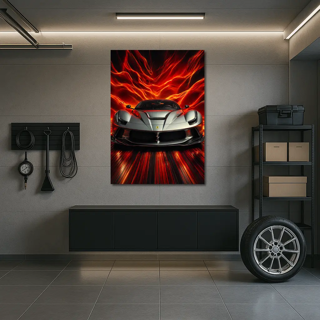 Ferrari LaFerrari Silver Fiery Red Background – Wall Art