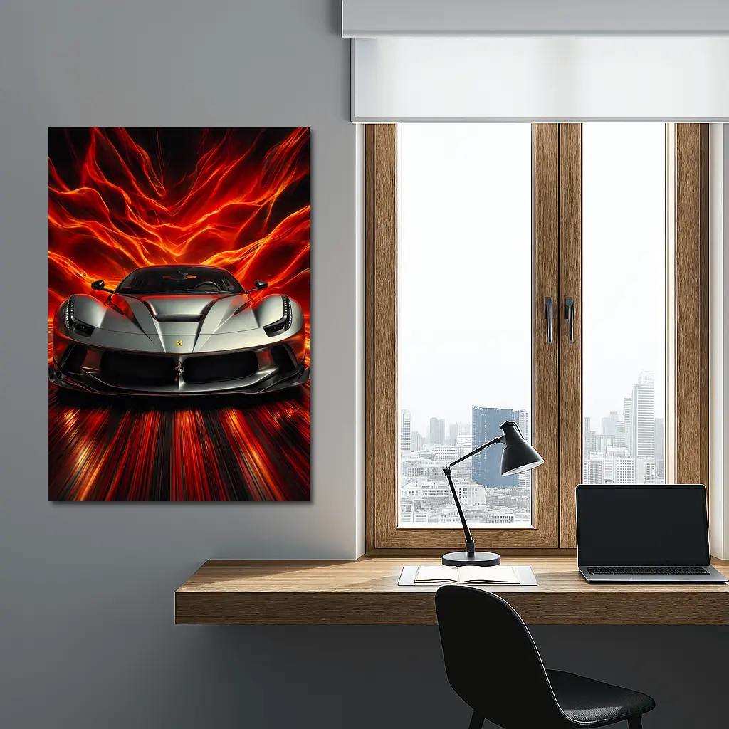 Ferrari LaFerrari Silver Fiery Red Background – Wall Art