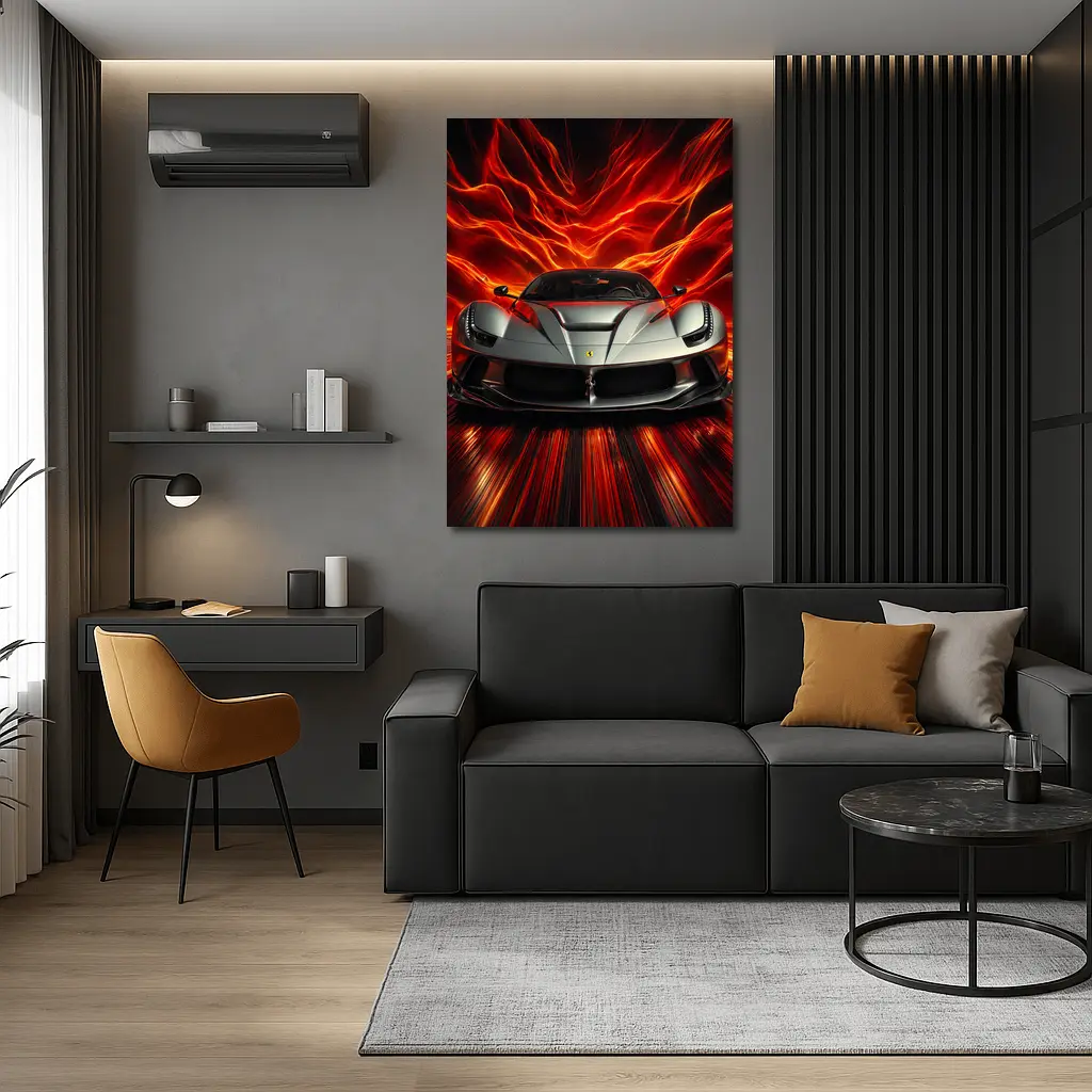 Ferrari LaFerrari Silver Fiery Red Background – Wall Art