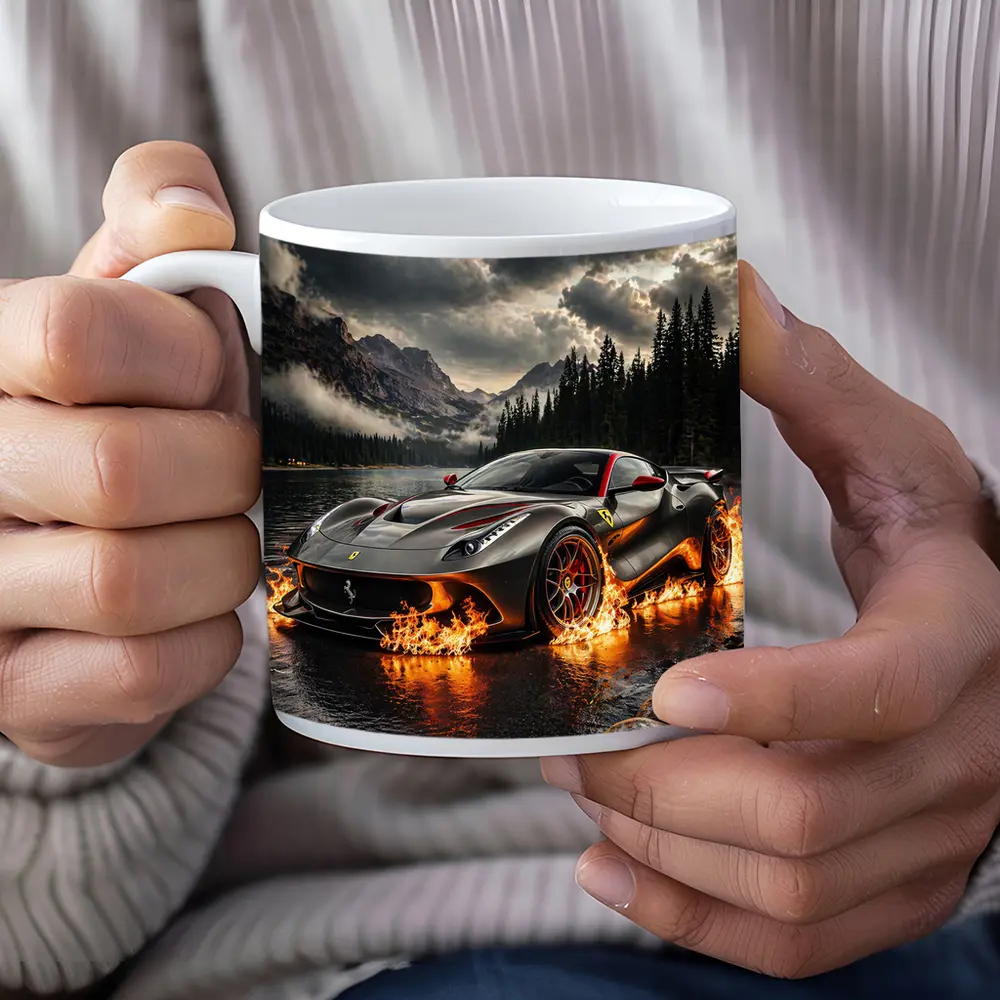 Ferrari F12 On Fire Mountain Lake – Mugs