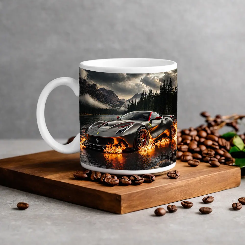 Ferrari F12 On Fire Mountain Lake – Mugs