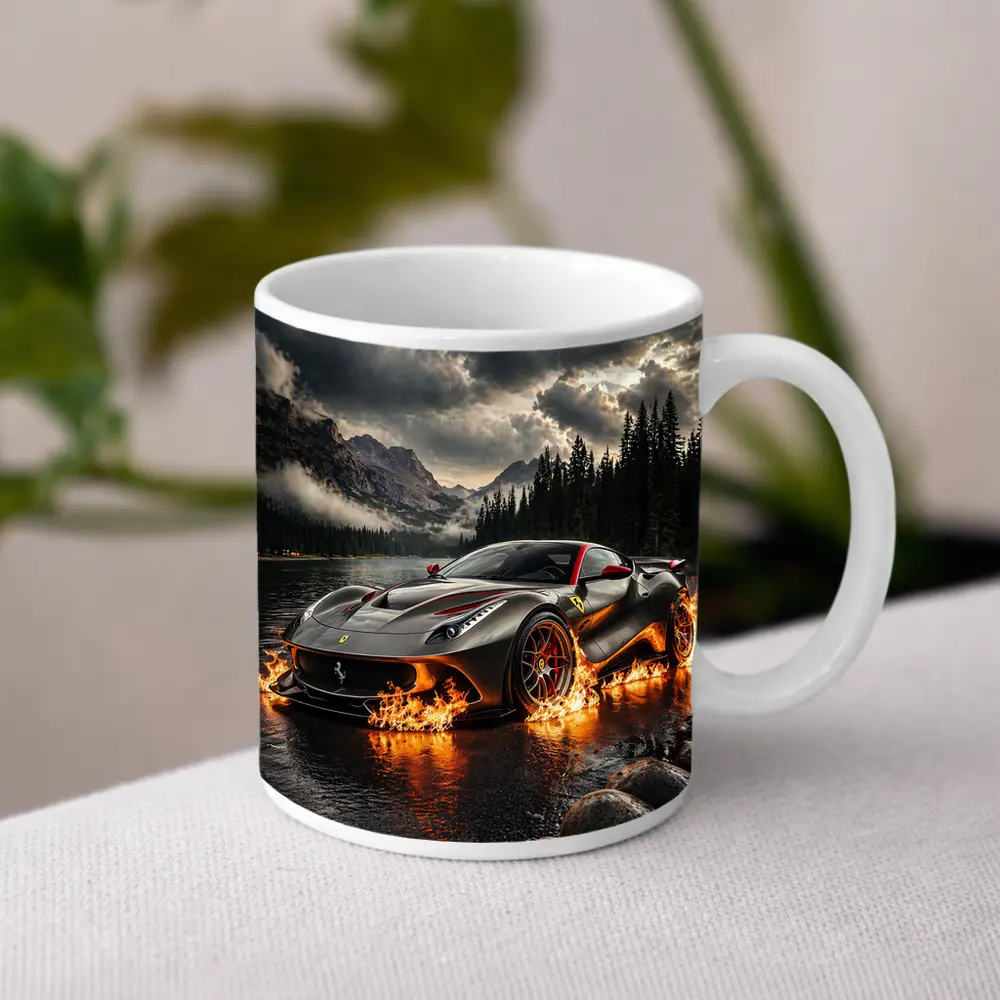 Ferrari F12 On Fire Mountain Lake – Mugs