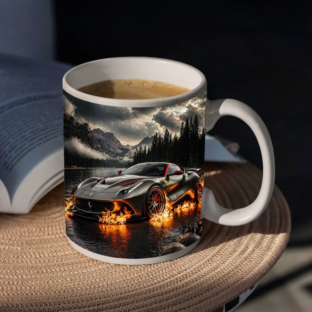 Ferrari F12 On Fire Mountain Lake – Mugs
