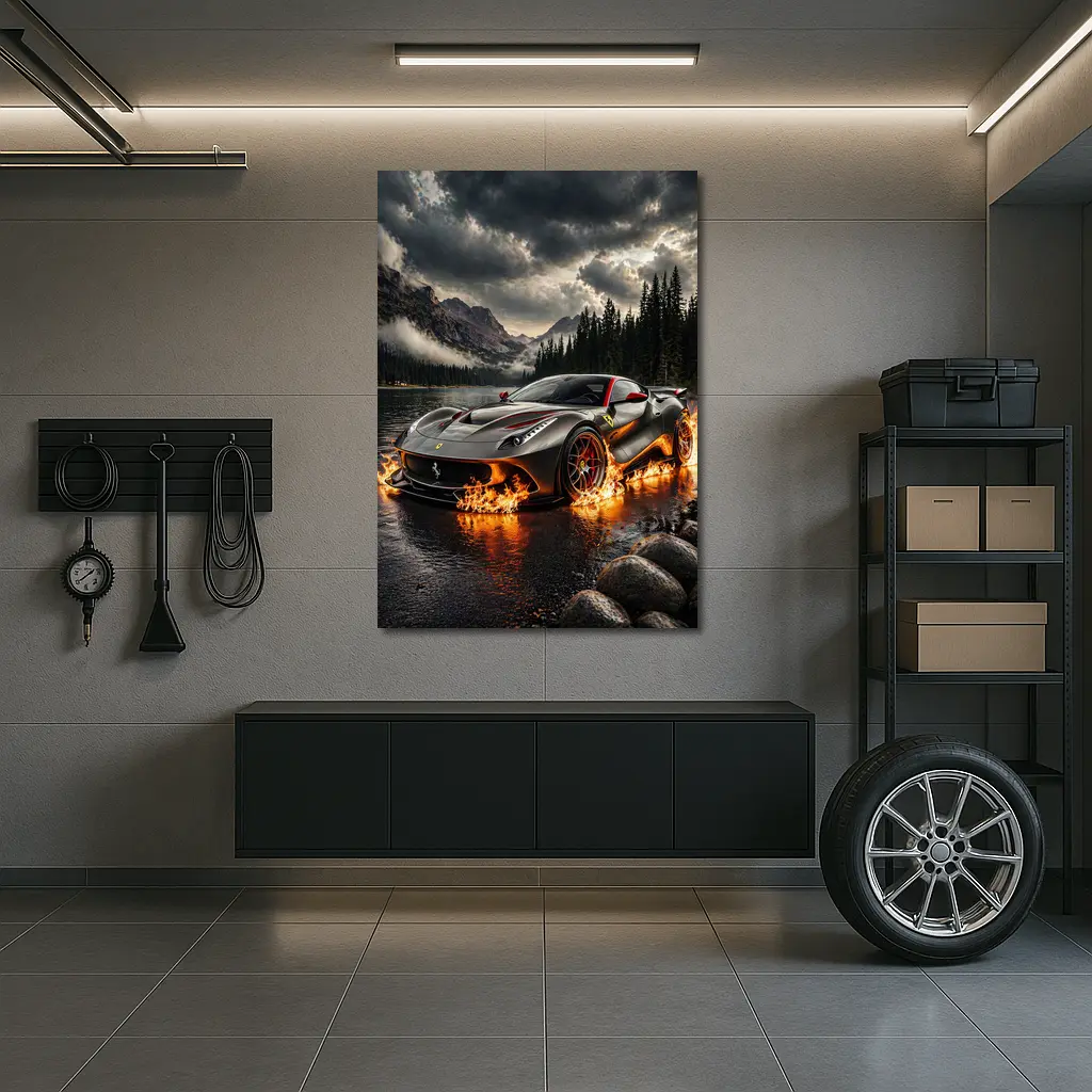 Ferrari F12 On Fire Mountain Lake – Wall Art