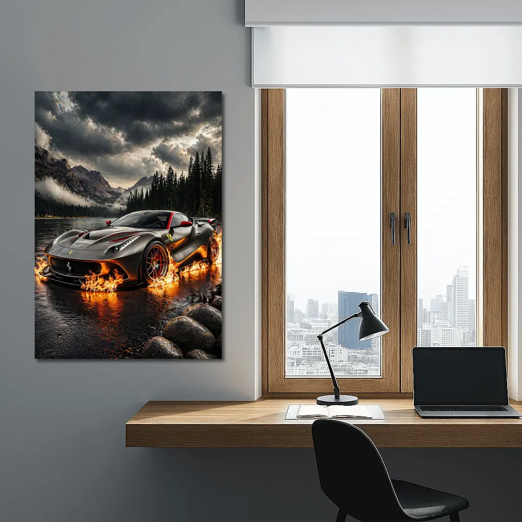 Ferrari F12 On Fire Mountain Lake – Wall Art
