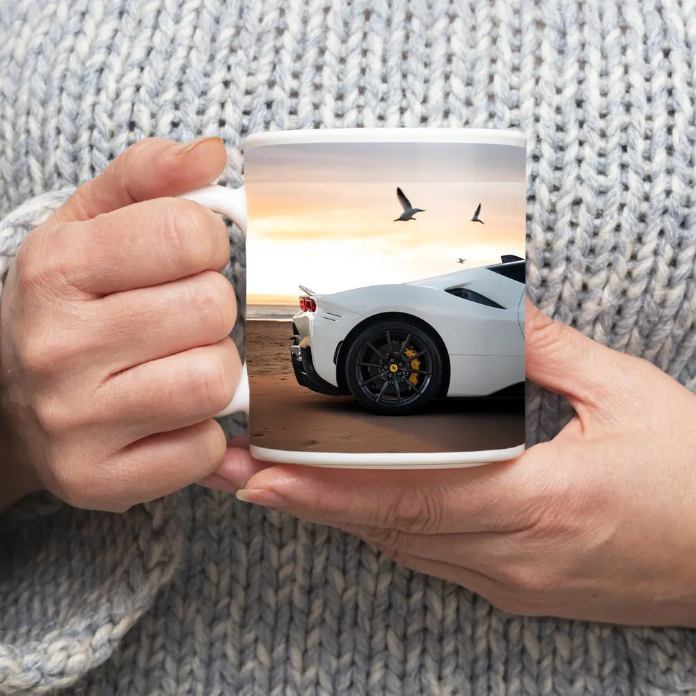 Ferrari SF90 Stradale White Beach Sunset – Mugs