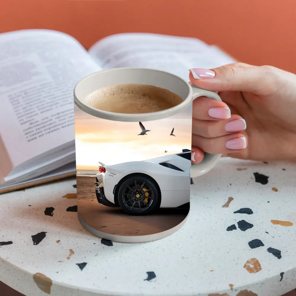 Ferrari SF90 Stradale White Beach Sunset – Mugs