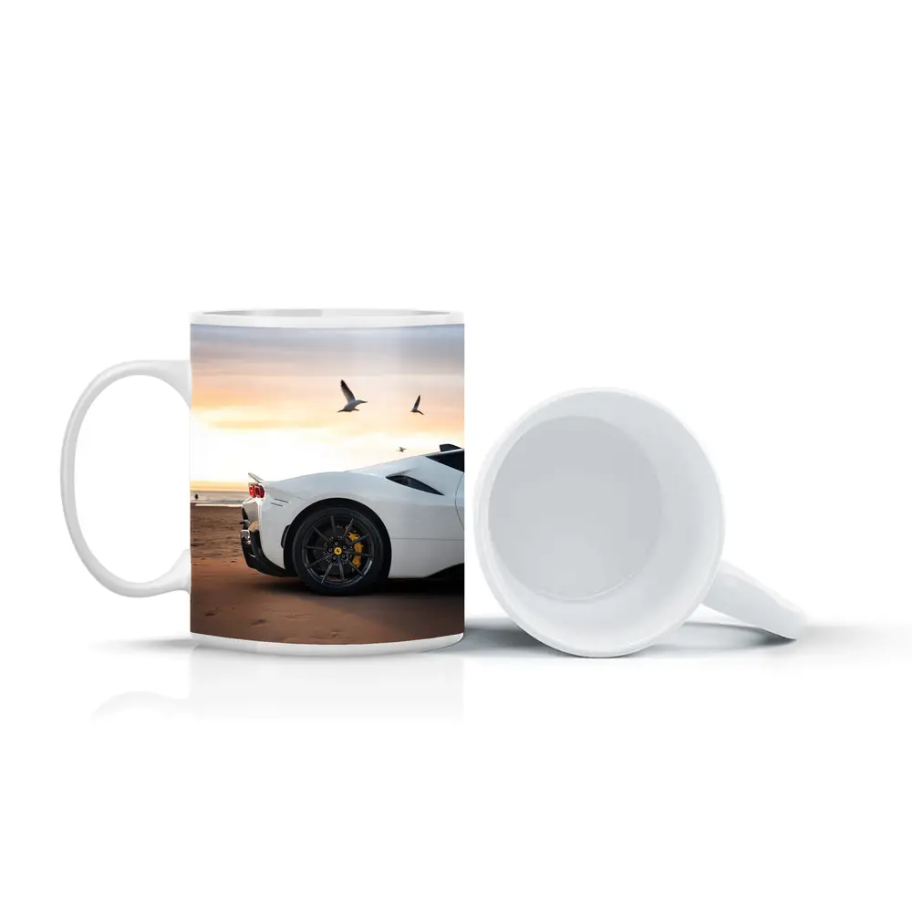 Ferrari SF90 Stradale White Beach Sunset – Mugs