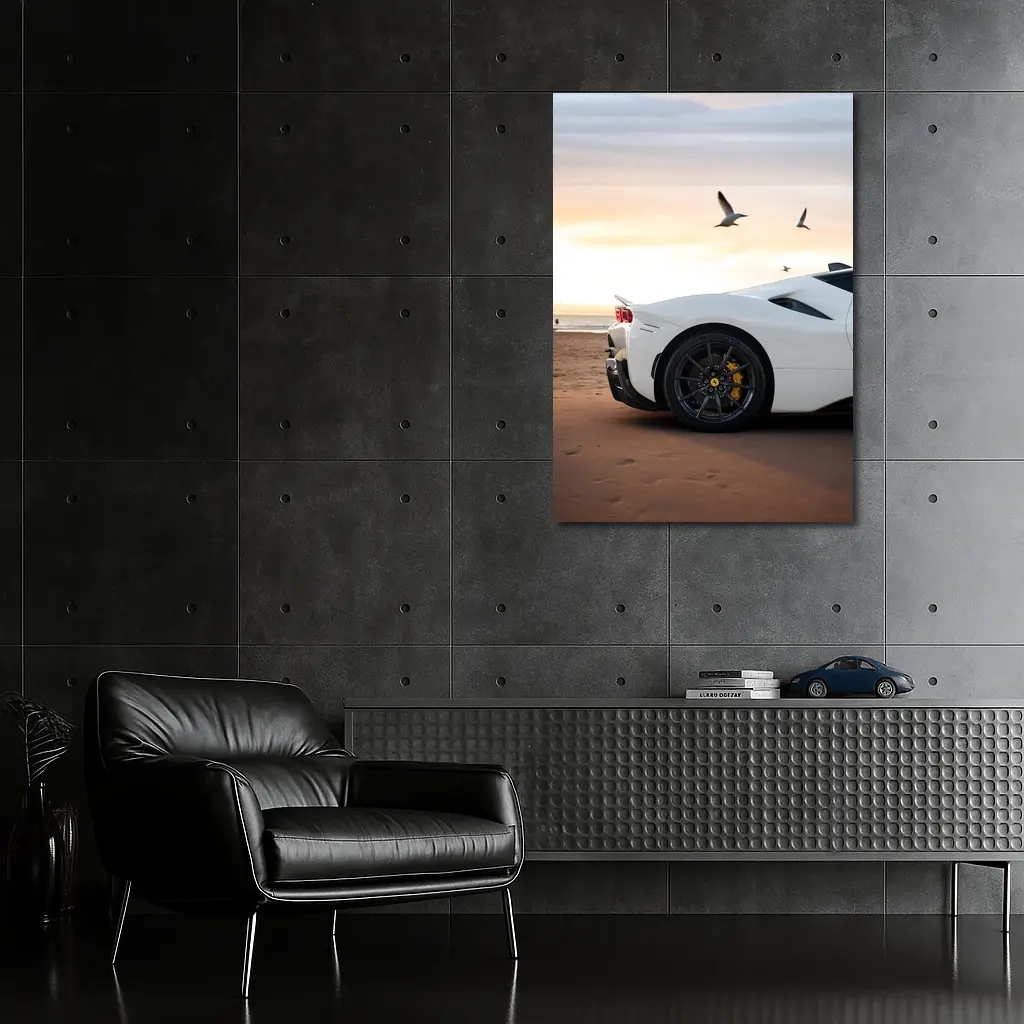 Ferrari SF90 Stradale White Beach Sunset – Wall Art