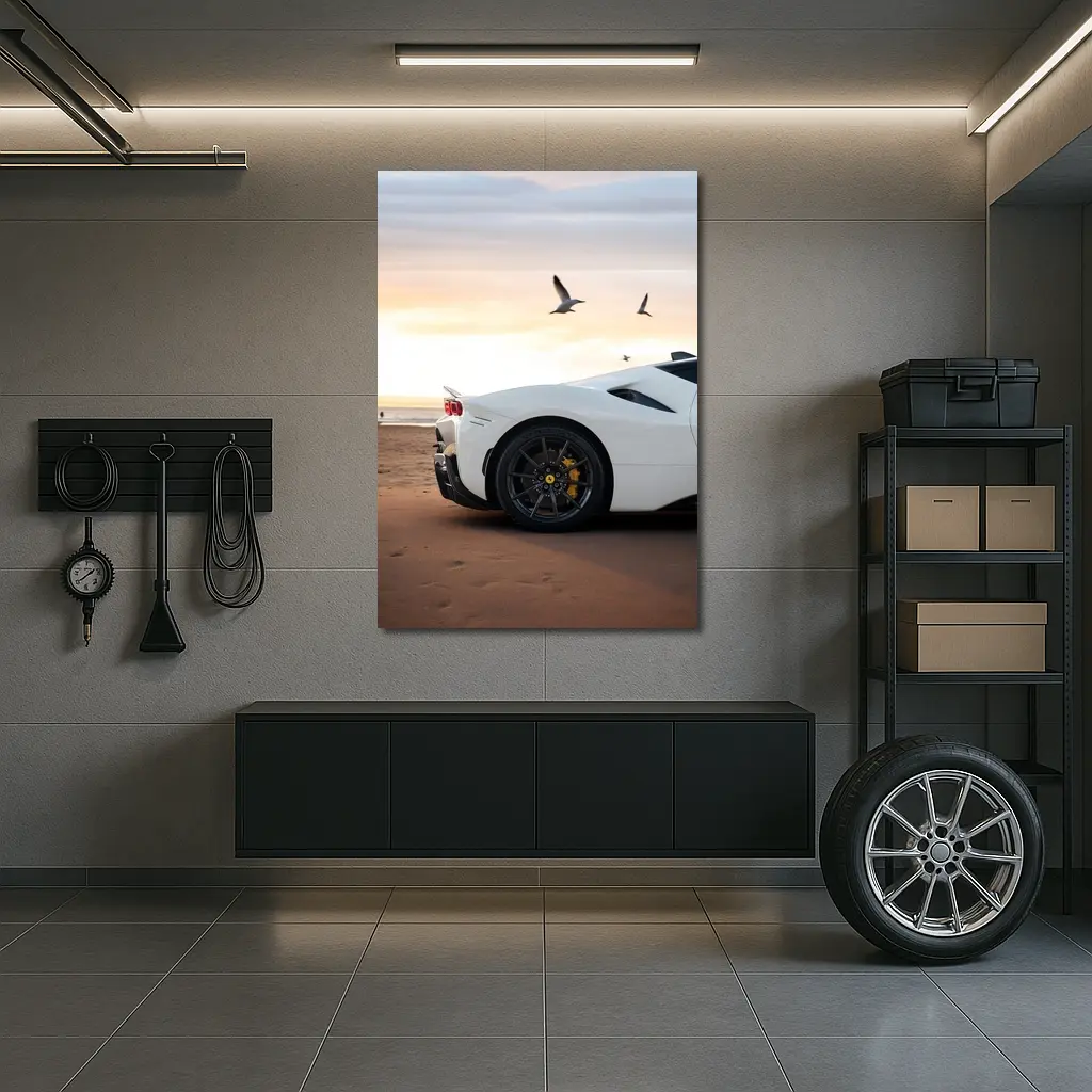 Ferrari SF90 Stradale White Beach Sunset – Wall Art