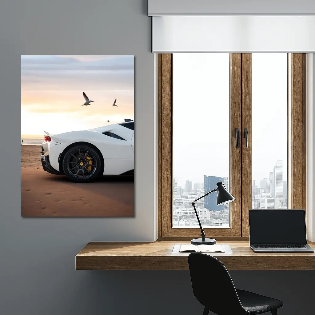 Ferrari SF90 Stradale White Beach Sunset – Wall Art