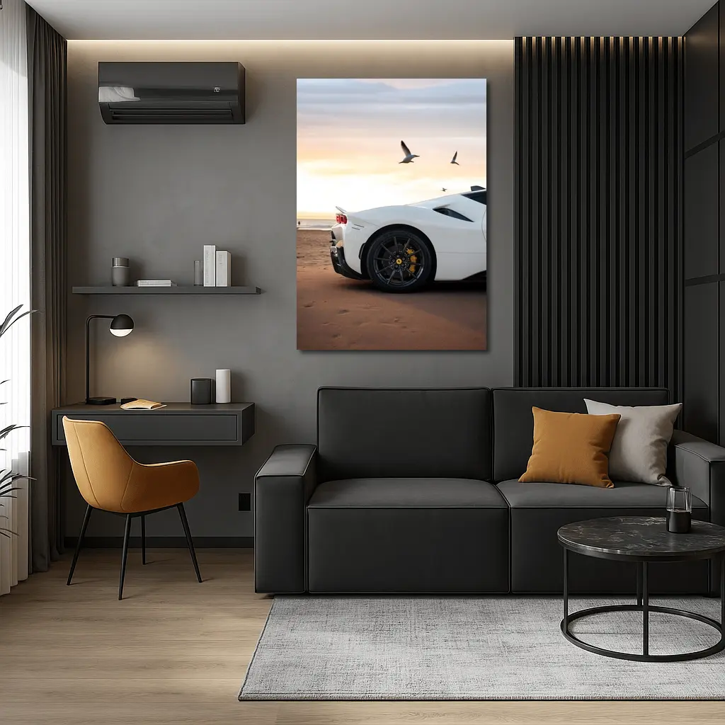 Ferrari SF90 Stradale White Beach Sunset – Wall Art