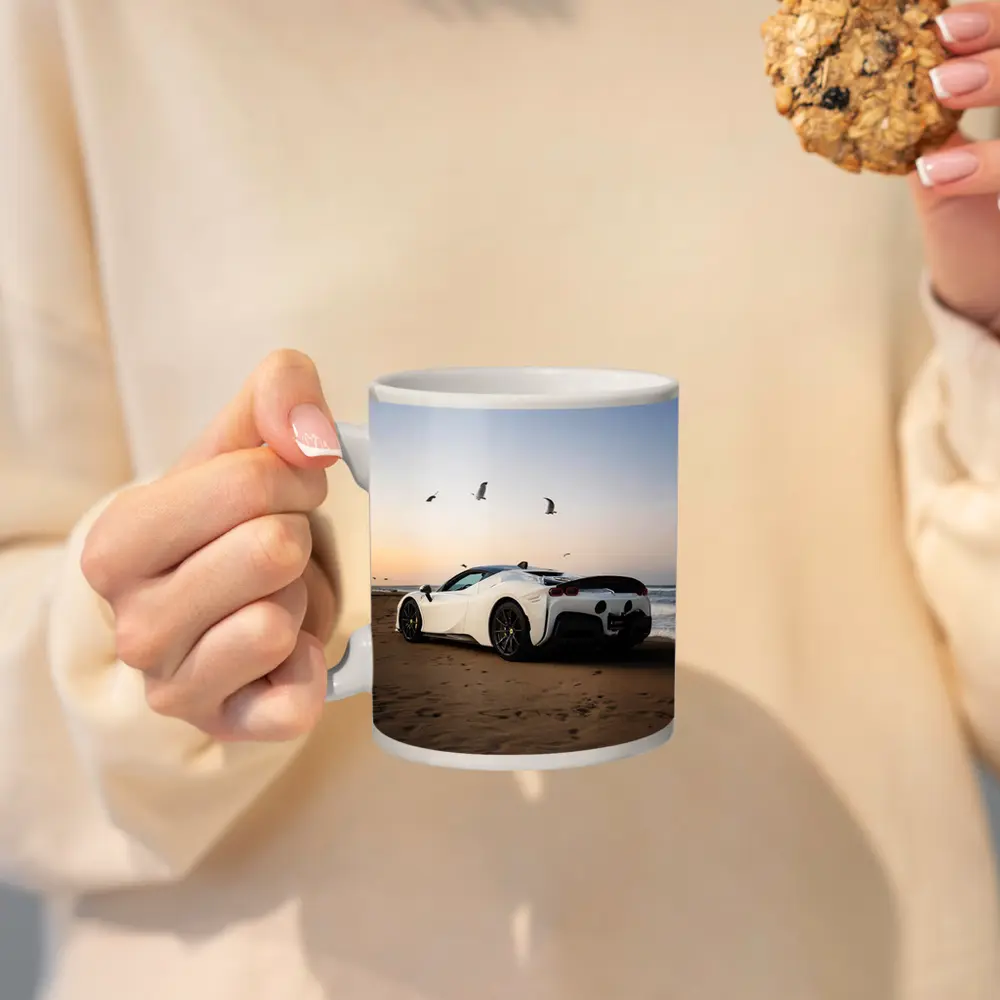 Ferrari SF90 Stradale White Beach Sunset – Mugs