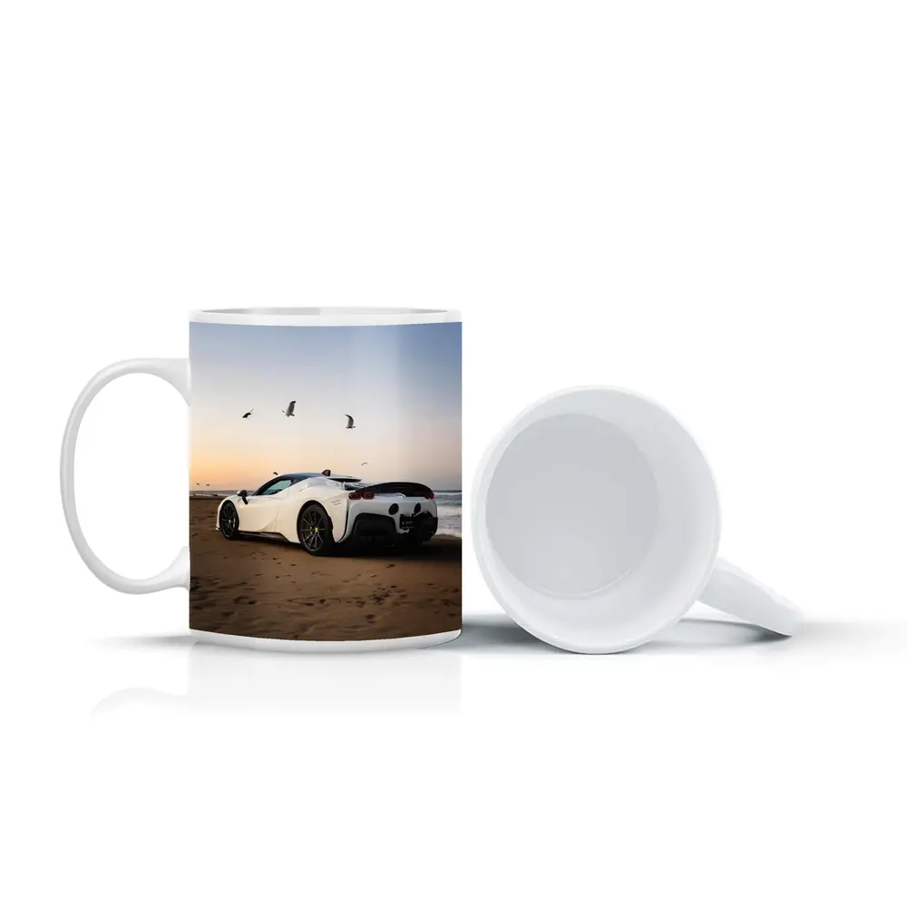 Ferrari SF90 Stradale White Beach Sunset – Mugs